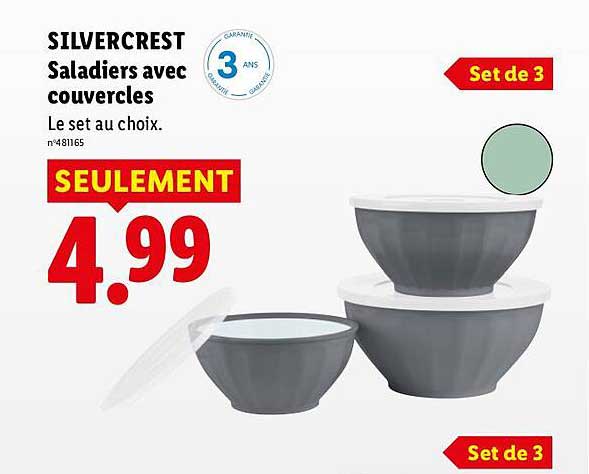 SILVERCREST Saladier avec couvercles Le set au choix. n°481165 Set de 3