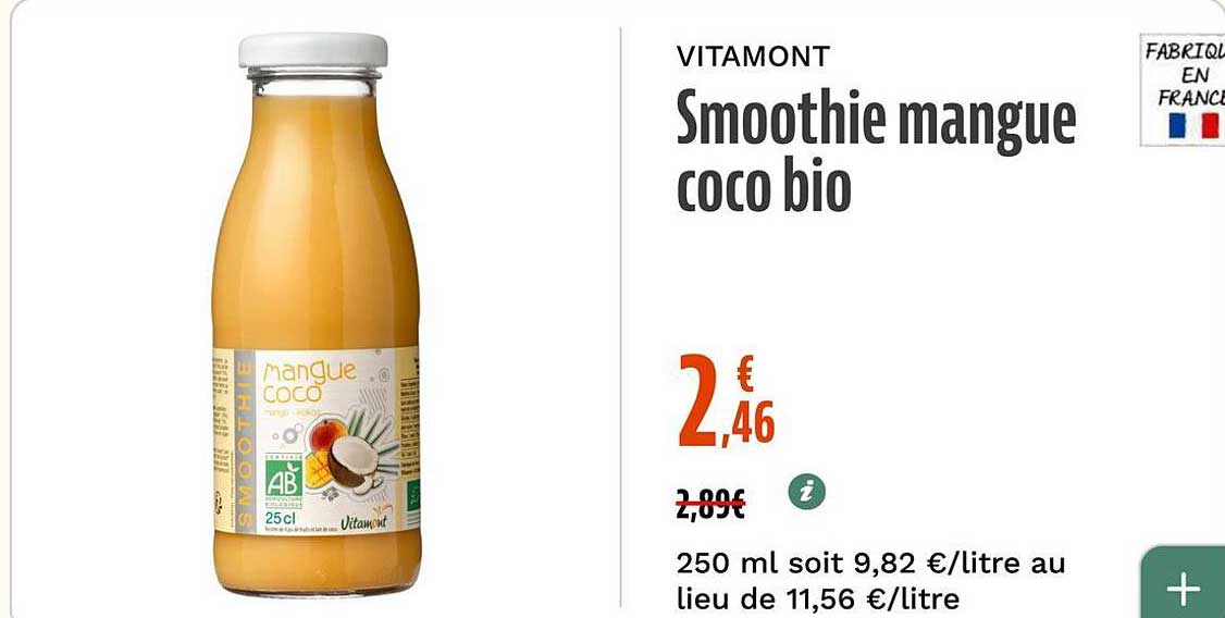 Smoothie mangue coco bio