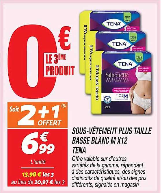 SOUS-VÊTEMENT PLUS TAILLE BASSE BLANC M X12 TENA