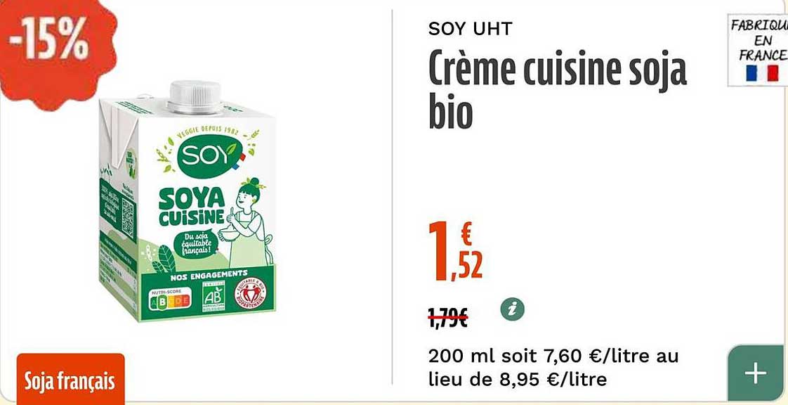 SOY UHT Crème cuisine soja bio