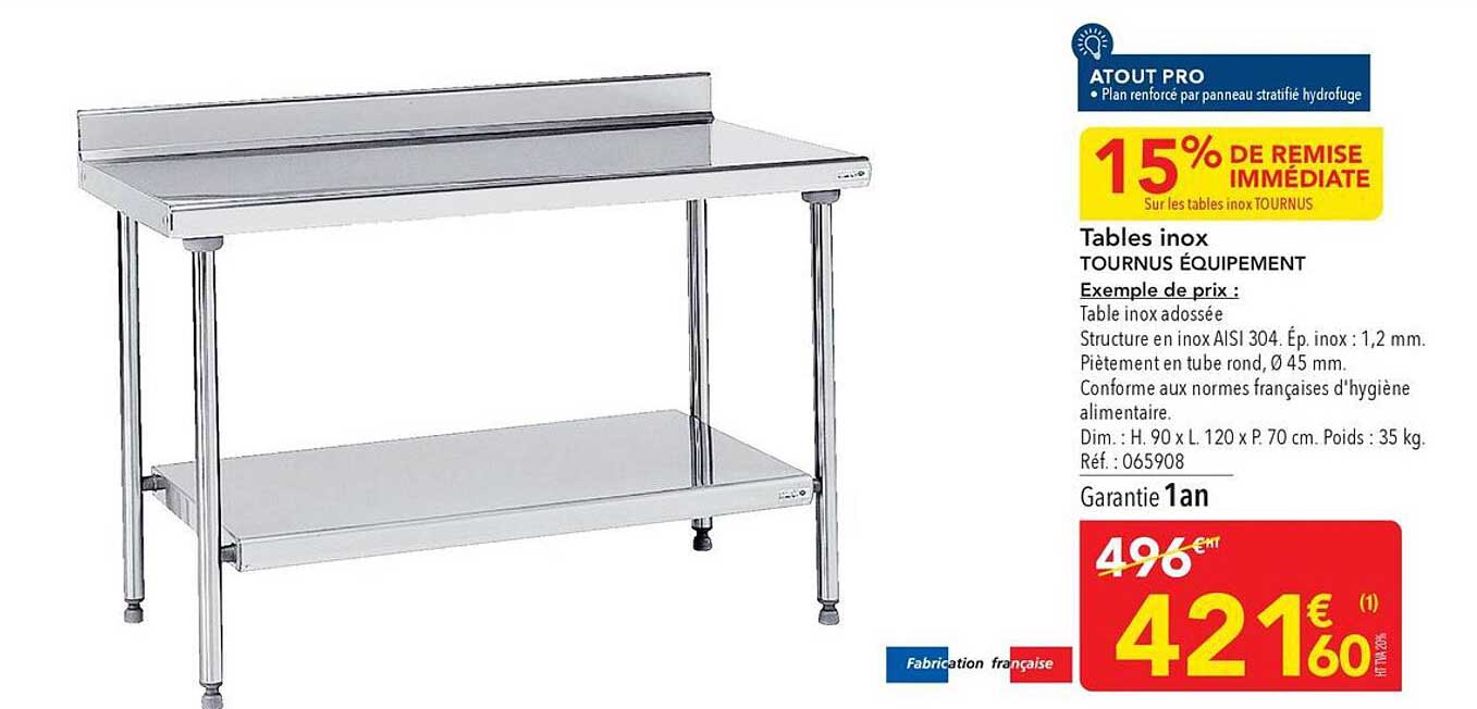 Tables inox TOURNUS EQUIPEMENT