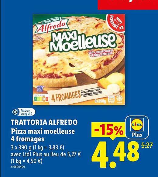 TRATTORIA ALFREDO Pizza maxi moelleuse 4 fromages