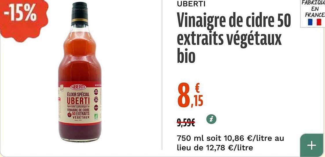 UBERTI Vinaigre de cidre 50 extraits végétaux bio