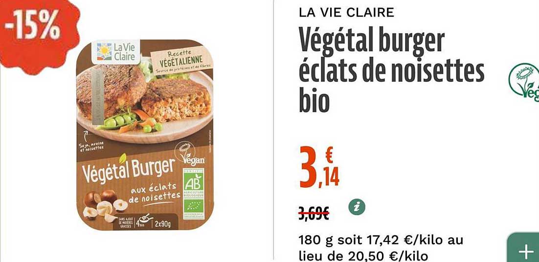Végétal burger éclats de noisettes bio