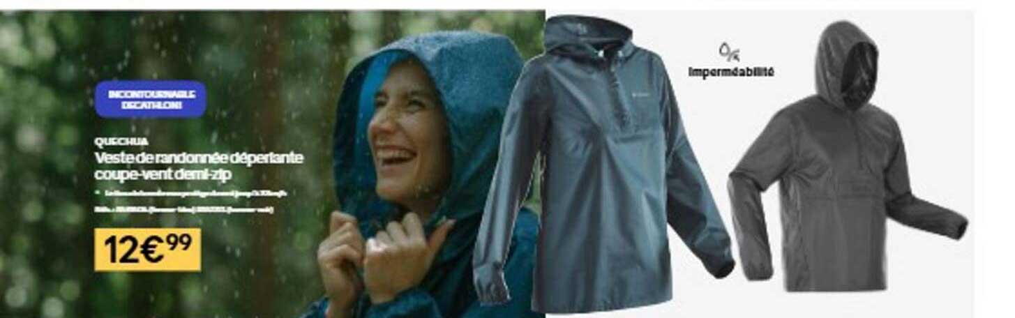 Veste de randonnée déperlante coupe-vent en zip