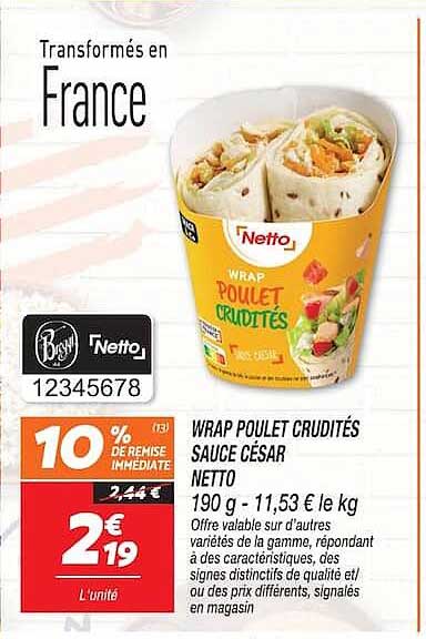 WRAP POULET CRUDITÉS SAUCE CÉSAR NETTO