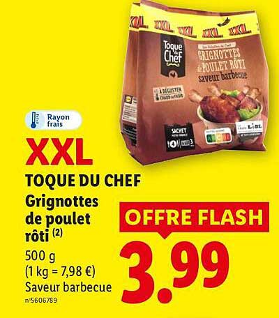 XXL TOQUE DU CHEF Grignottes de poulet rôti (2) 500 g (1 kg = 7,98 €) Saveur barbecue