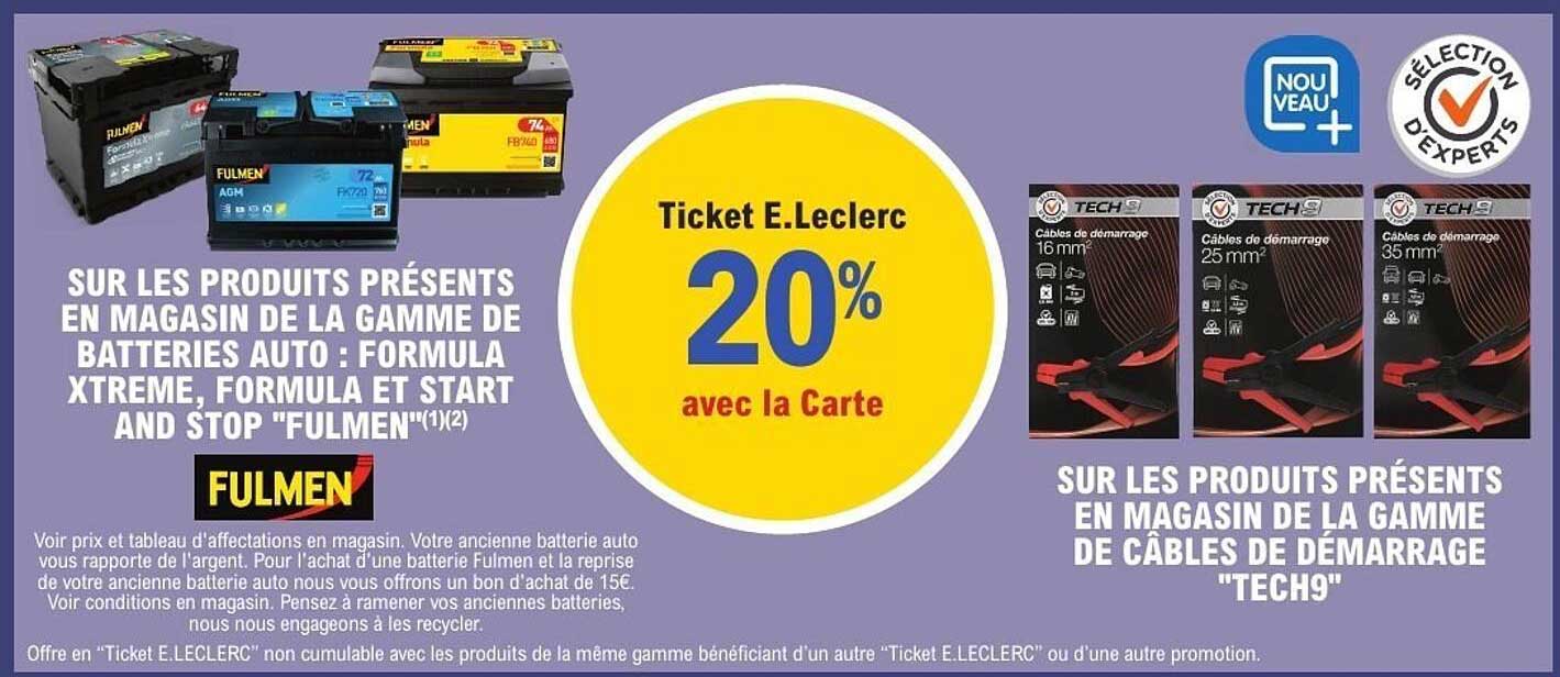 20% de réduction sur les batteries auto et câbles de démarrage