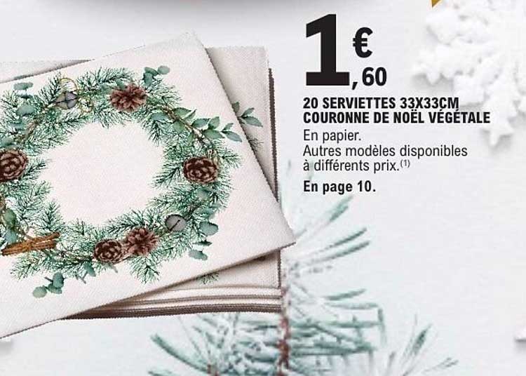20 SERVIETTES 33X33CM COURONNE DE NOËL VÉGÉTALE