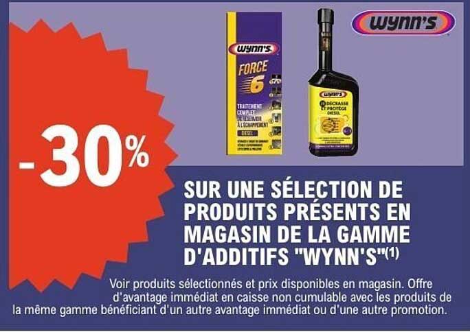 -30% SUR UNE SÉLECTION DE PRODUITS PRÉSENTS EN MAGASIN DE LA GAMME D'ADDITIFS "WYNN'S"