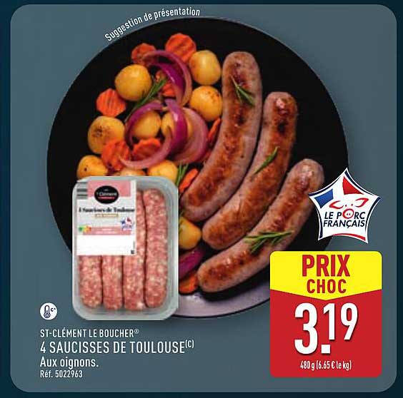 4 SAUCISSES DE TOULOUSE aux oignons