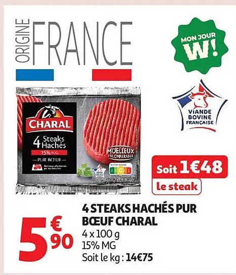 4 STEAKS HACHÉS PUR BŒUF CHARAL