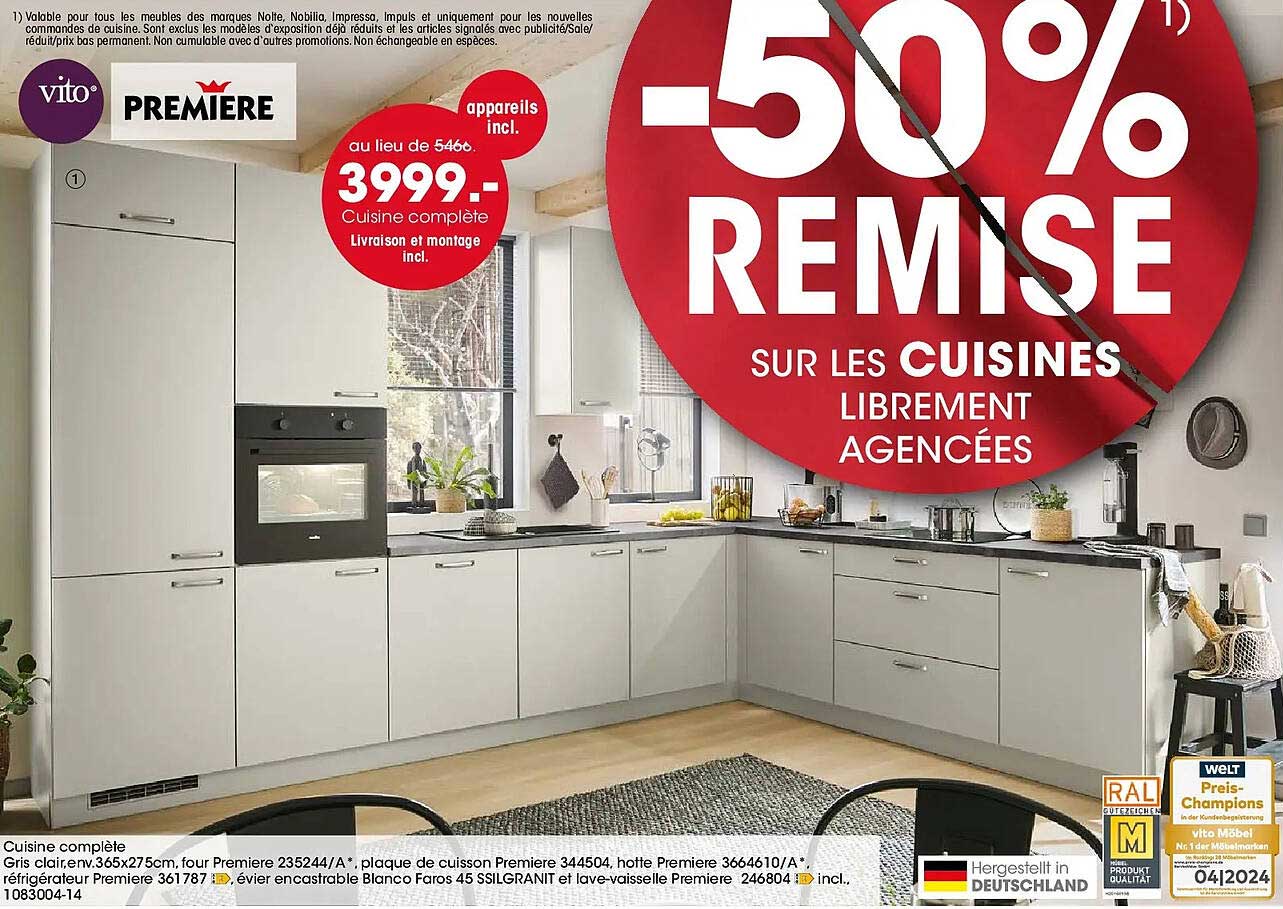 -50% REMISE SUR LES CUISINES LIBREMENT AGENCÉES