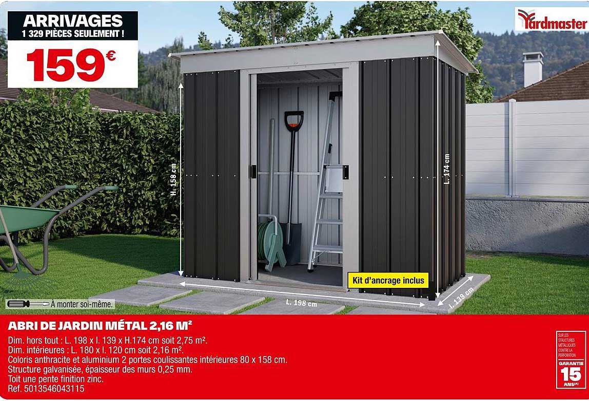ABRI DE JARDIN MÉTAL 2,16 M²