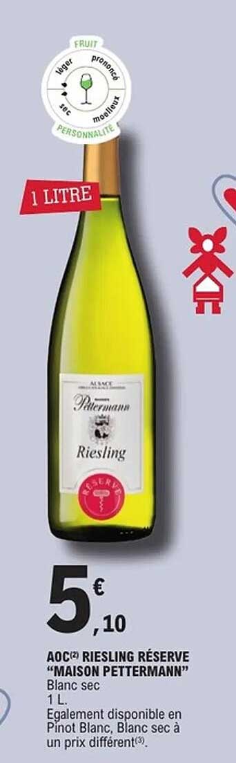 AOC Riesling Réserve "Maison Pettermann" Blanc sec 1 L