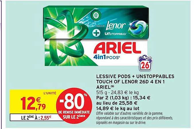 ARIEL 4in1 PODS + UNSTOPPABLES TOUCH OF LENOR 26D