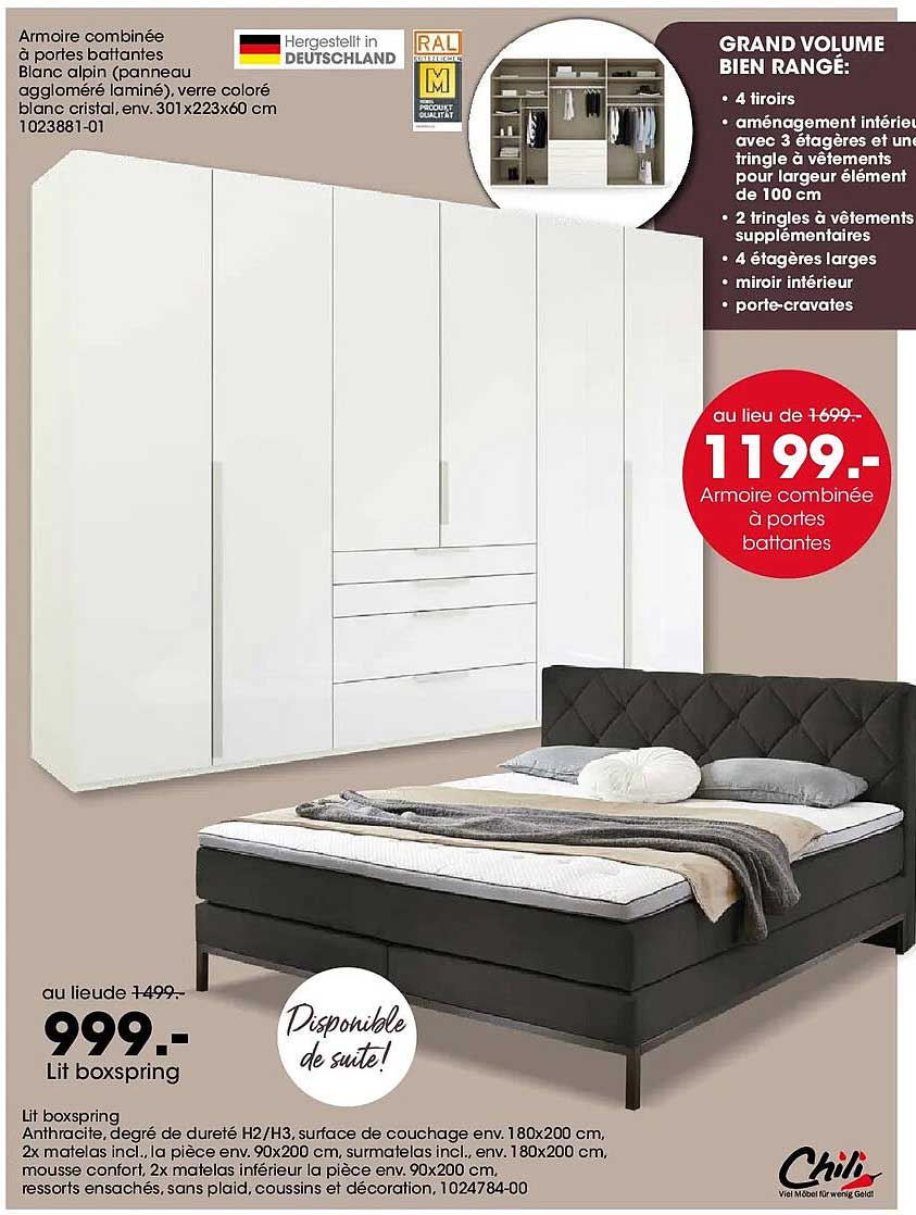 Armoire combinée à portes battantes