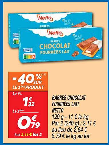 BARRES CHOCOLAT FOURRÉES LAIT