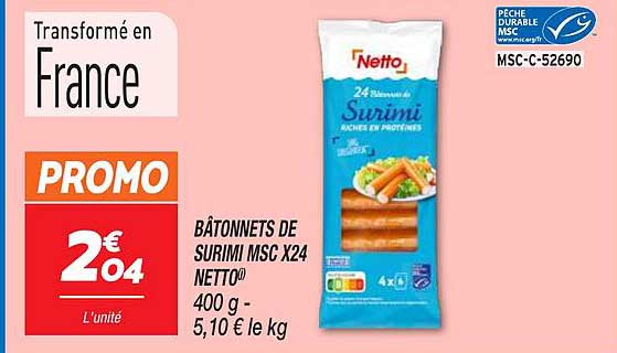 BÂTONNETS DE SURIMI MSC X24 NETTO