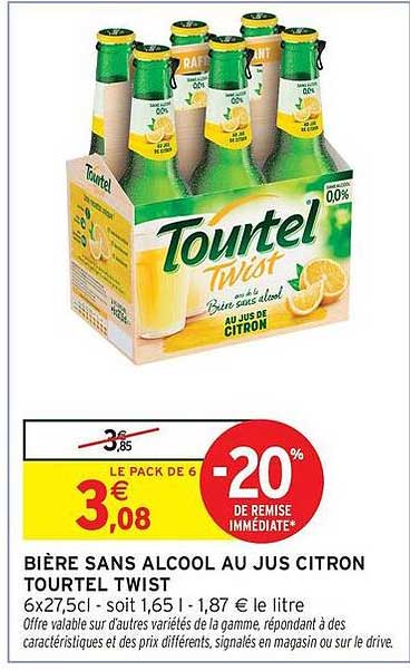BIÈRE SANS ALCOOL AU JUS CITRON TOURTEL TWIST