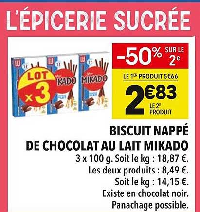 BISCUIT NAPPÉ DE CHOCOLAT AU LAIT MIKADO