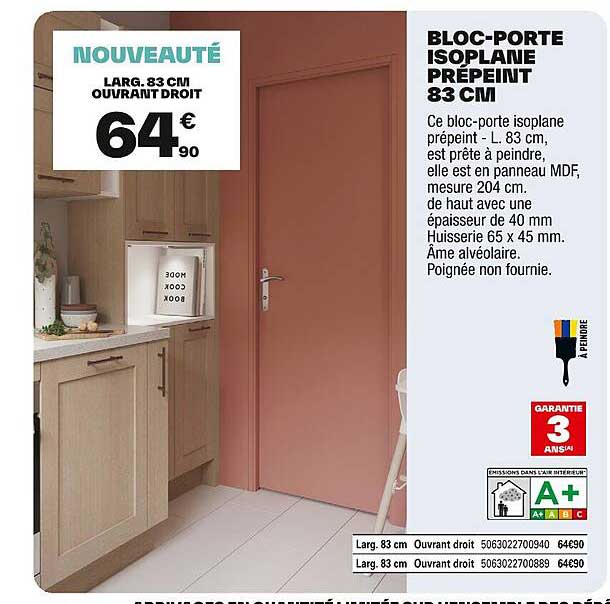 BLOC-PORTE ISOPLANE PRÉPEINT 83 CM