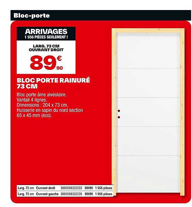 BLOC PORTE RAINURÉ 73 CM