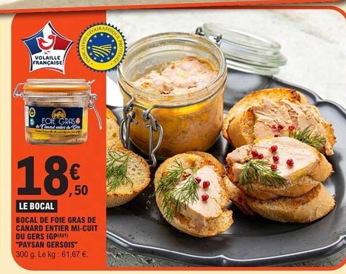 BOCAL DE FOIE GRAS DE CANARD ENTIER MI-CUIT DU GERS "PAYSAN GERSOIS"