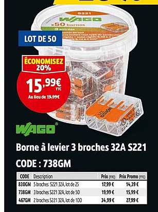 Borne à levier 3 broches 32A S221