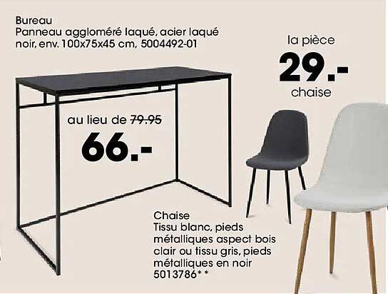 Bureau Panneau aggloméré laqué, acier laqué noir, env. 100x75x45 cm