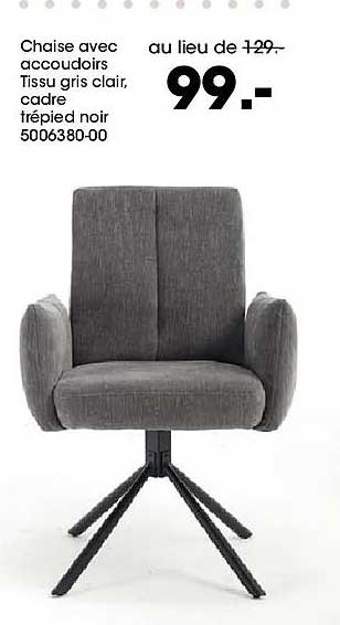 Chaise avec accoudoirs Tissu gris clair, cadre trépiéd noir