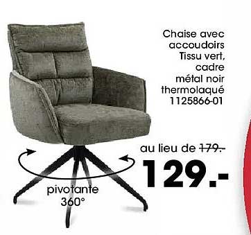 Chaise avec accoudoirs Tissu vert, cadre métal noir thermolaqué 1125866-01