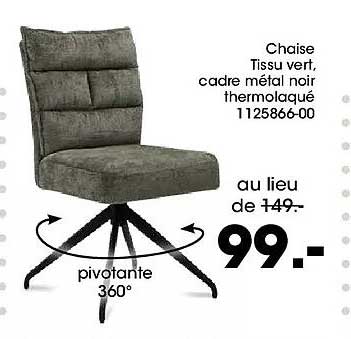 Chaise Tissu vert, cadre métal noir thermolaqué 1125866-00