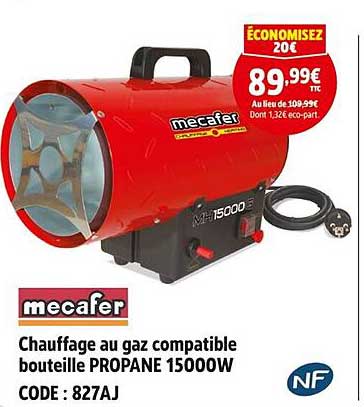 Chauffage au gaz compatible bouteille PROPANE 15000W