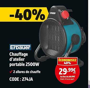 Chauffage d’atelier portable 2500W