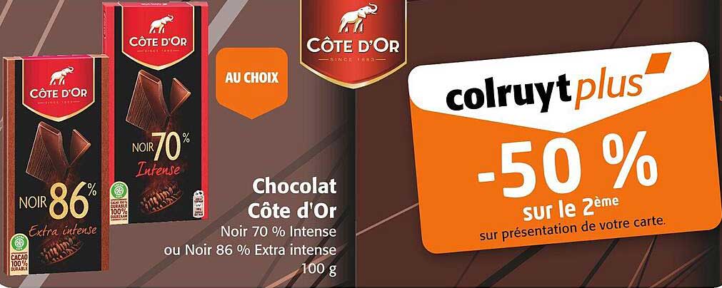 Chocolat Côte d'Or Noir 70 % Intense ou Noir 86 % Extra intense
