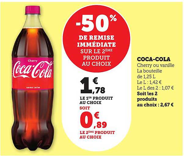 Coca-Cola -50% de remise immédiate sur le 2ème produit au choix