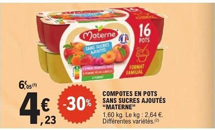 COMPOTES EN POTS SANS SUCRES AJOUTÉS "MATERN"