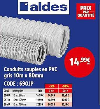 Conduits souples en PVC gris 10m x 80mm