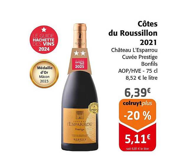 Côtes du Roussillon 2021 Château L'Esparrou Cuvée Prestige Bonfils