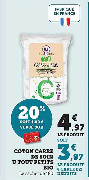 COTON CARRE DE SOIN U TOUT PETITS BIO