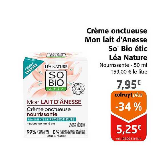 Crème onctueuse Mon lait d’Anesse So' Bio étic Léa Nature