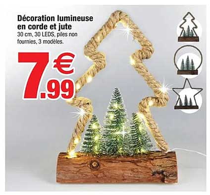 Décoration lumineuse en corde et jute