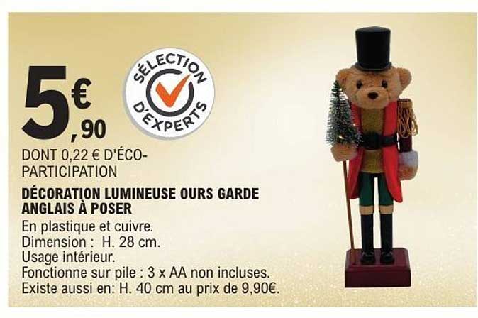 DÉCORATION LUMINEUSE OURS GARDE ANGLAIS À POSER