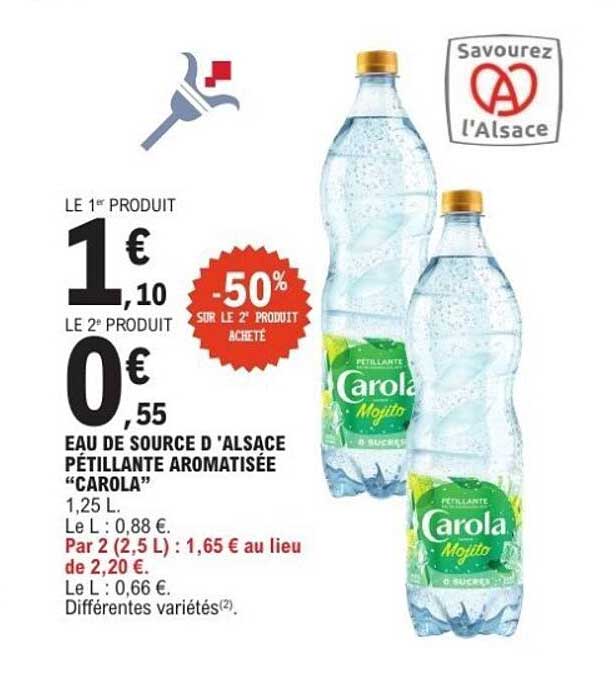 EAU DE SOURCE D'ALSACE PÉTILLANTE AROMATISÉE “CAROLA”