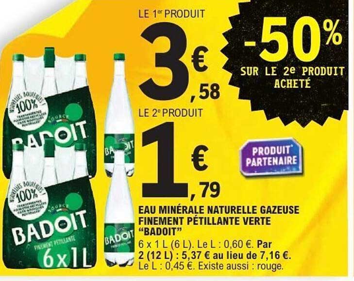 EAU MINÉRALE NATURELLE GAZEUSE FINEMENT PÉTILLANTE VERTE "BADOIT"