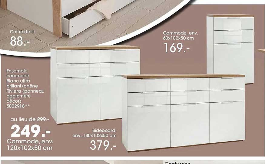 Ensemble commode Blanc ultra brillant/chêne Riviera