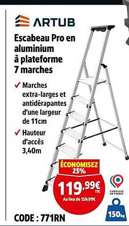 Escabeau Pro en aluminium à plateforme 7 marches