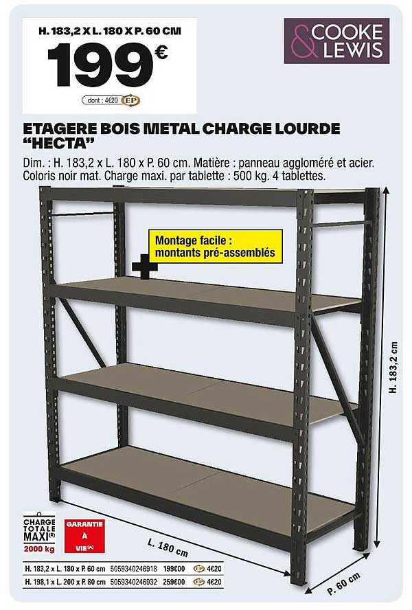ETAGERE BOIS METAL CHARGE LOURDE “HECTA”