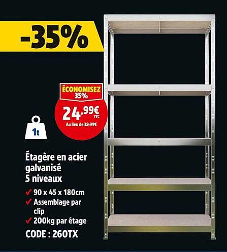 Étagère en acier galvanisé 5 niveaux